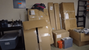 Large boxes in a garage