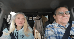 Shelley Carney and Toby Younis driving together