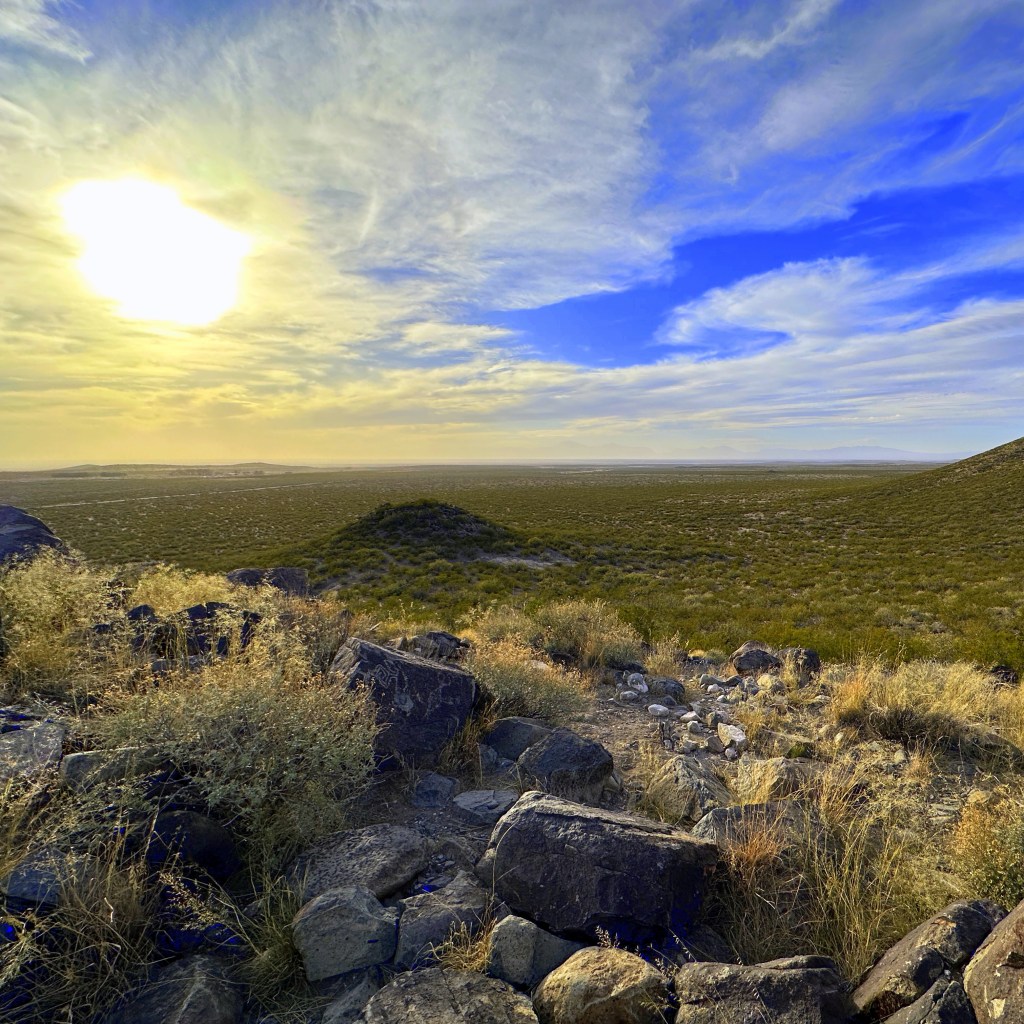 Landscape of New Mexico hills and valley and sky
