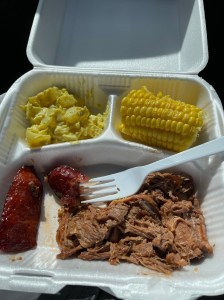 Take out lunch with brisket and potato salad