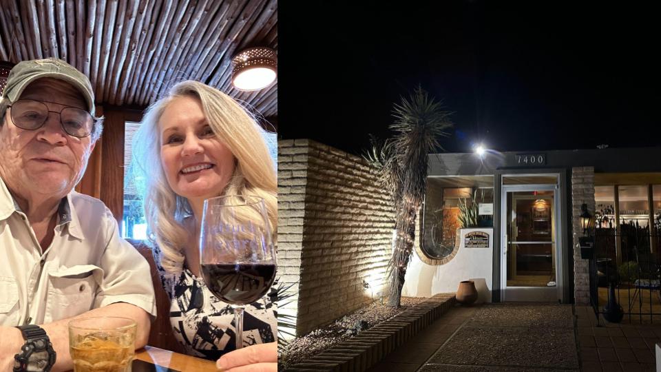 Shelley and Toby at Los Arcos Steak and Lobster restaurant in T or C