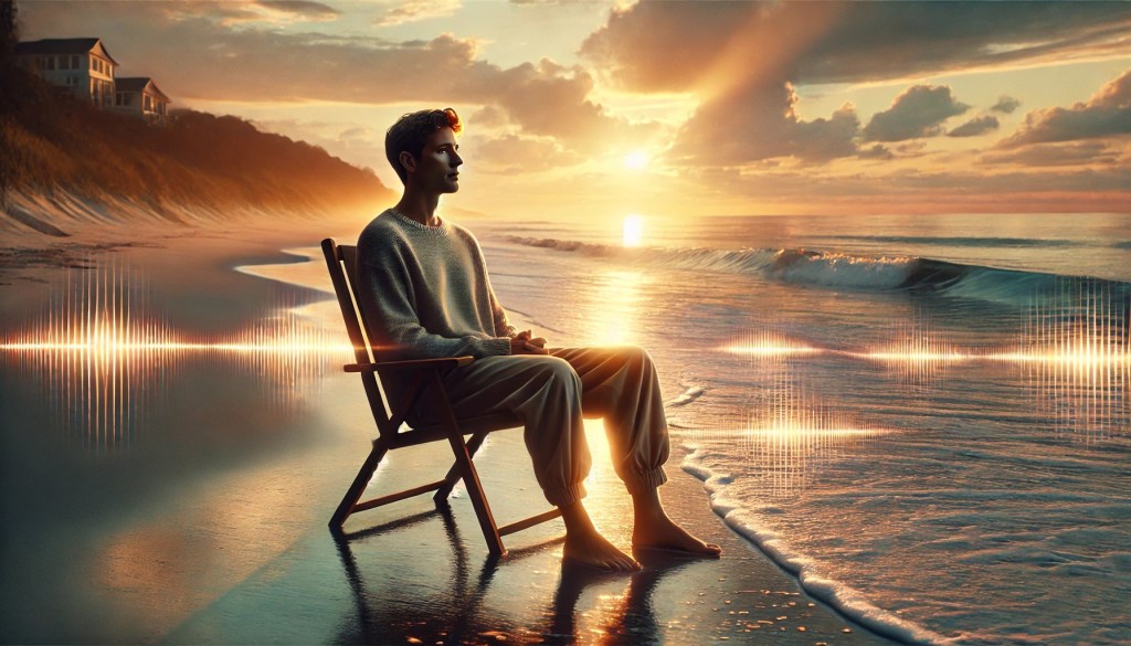 Man on the beach sitting on a chair