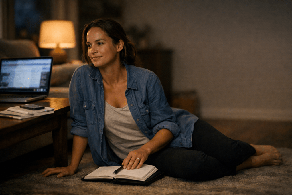 Woman sitting on the floor in her living room
